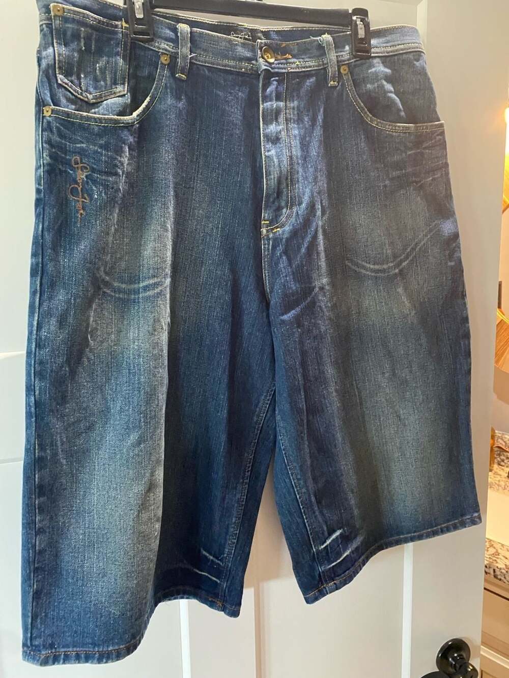 Vintage Sean John Baggy Denim Shorts Y2K Embroidered Crown Men's 36